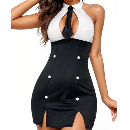 HOTSO Ensemble d'uniforme de cosplay sexy pour femme - Costume de secrétaire sexy - Mini jupe moulante - Chemisier - Lingerie - Jeu de rôle - Saint-Valentin - Lune de miel - Nuit de noces (style B)