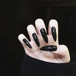Yheakne 24 Pcs Extra Long Black Shiny Fake Nails Clip On Nails Punk Style Full Cover False Nails Acrylic False Nails for Women Girls Black : Amazon.fr: Beauty