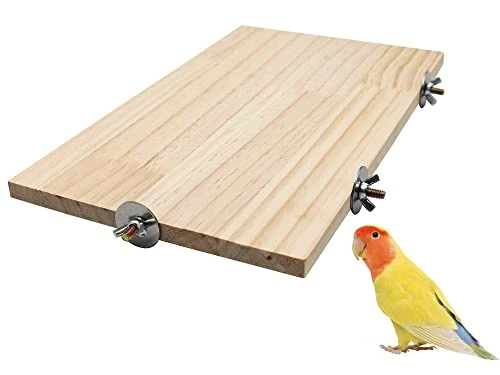 Dnoifne Plateforme Large pour Oiseaux de 34,5 x 20 cm, Perchoir en Bois Naturel pour Animaux de Compagnie, Accessoire de Cage pour Perruches, Cockatiels, Rats, Hamsters, Cochons d'Inde