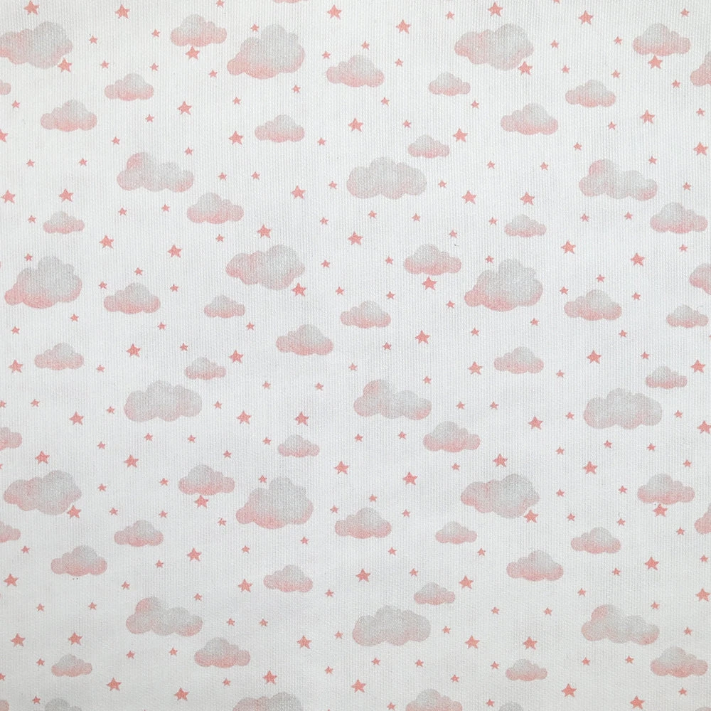 Piqué de coton imprimé nuage et étoile rose