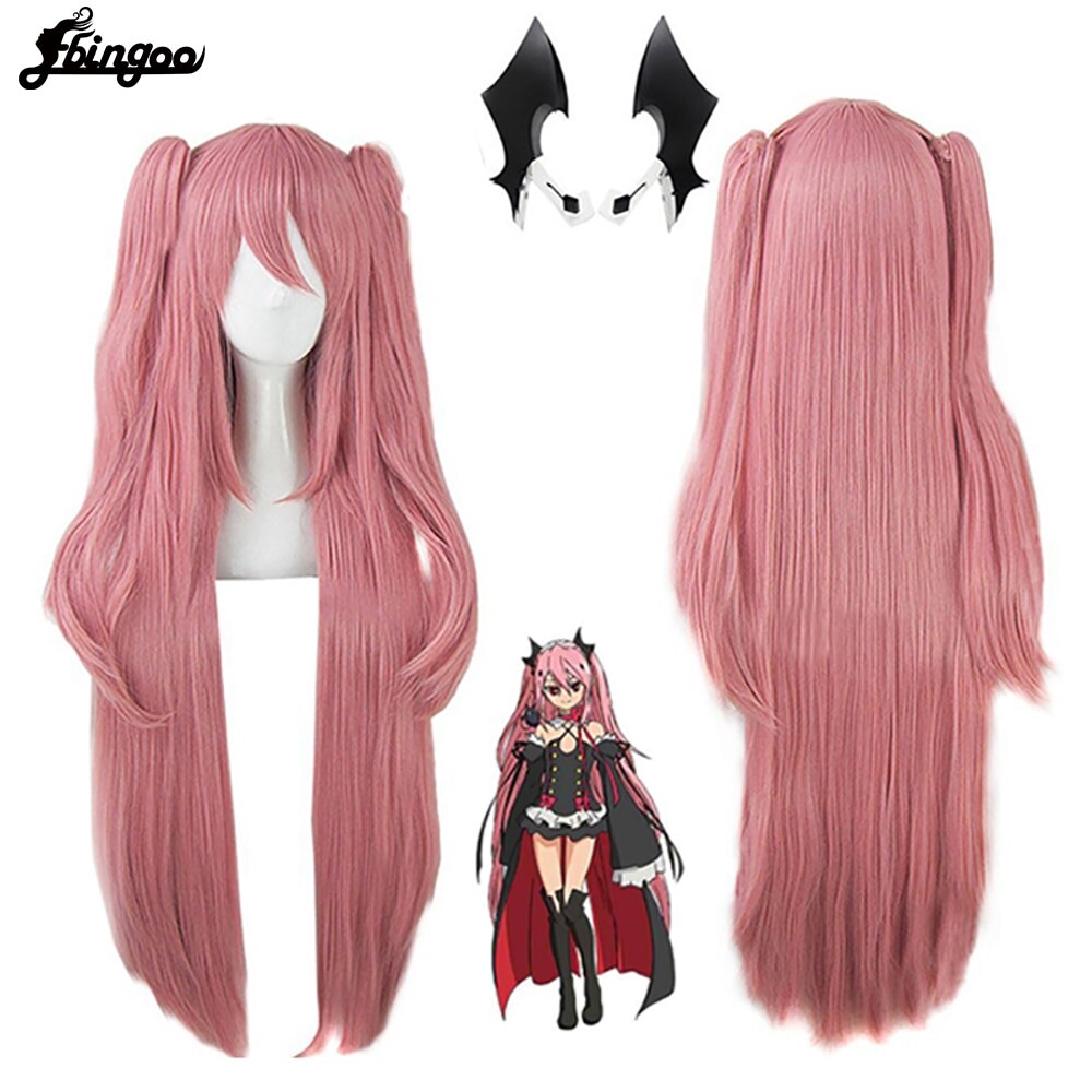 €18.46 29% de réduction|Chapeaux + Double Queues de Cheval Séraphin de la fin Krul Tepes Rose Naturel Longue Ligne Droite Synthétique Cosplay Perruque | AliExpress
