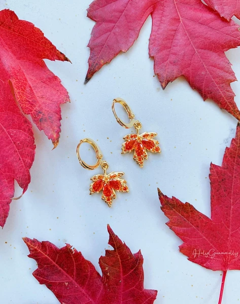 Dainty Autumn Leaf Hoop Earrings