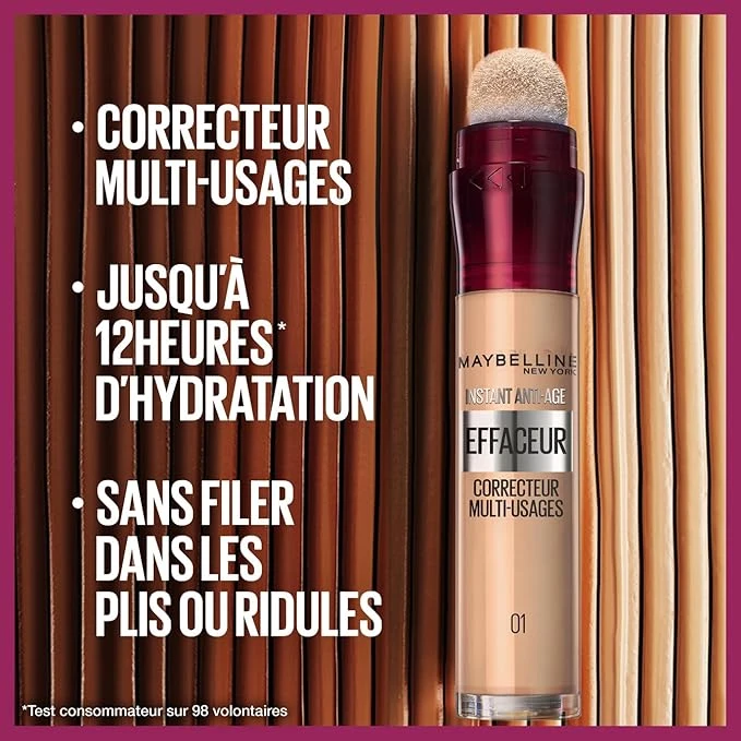 Maybelline New York - Anti-cernes/Correcteur Fluide - Instant Anti-Age L'Effaceur - 02 Beige Nu - 6,8 ml