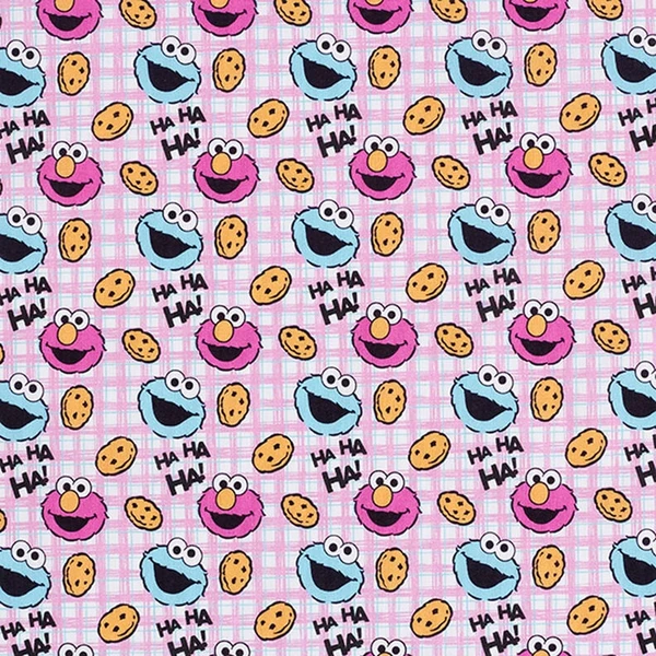 Popeline coton Tissu sous licence Cookie Monster et Elmo | Sesame Workshop – écru/rose