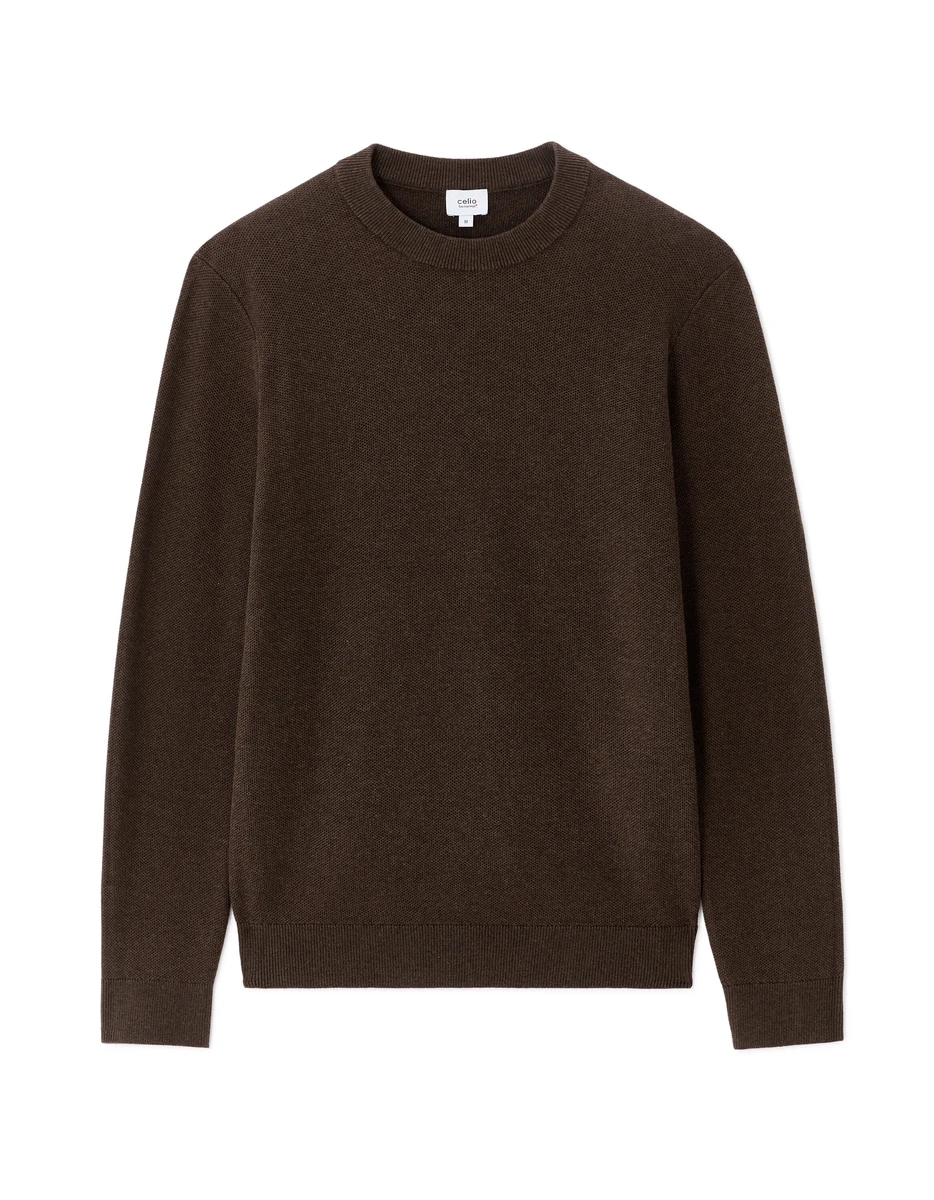 Pull col rond 100% coton - marron foncé