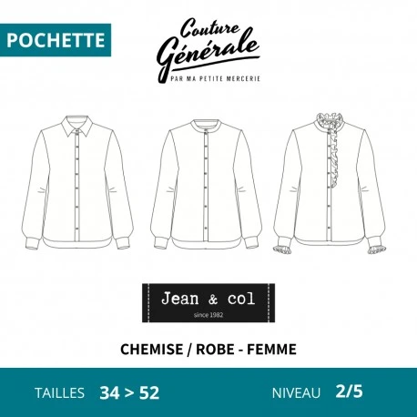 Patron Couture Générale chemise / robe - Jean & col