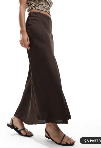 Vila - Jupe longue en satin - Marron chocolat