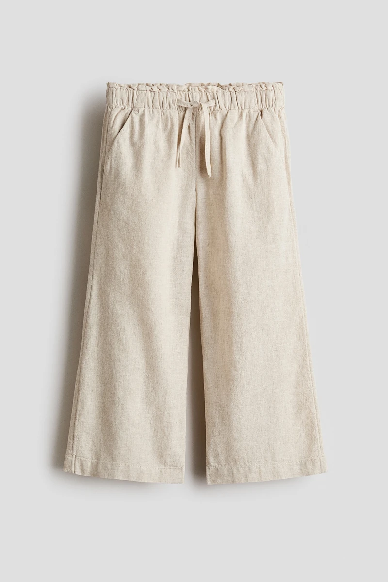 Pantalon en lin mélangé avec cordon de serrage - Beige clair - ENFANT | H&M FR