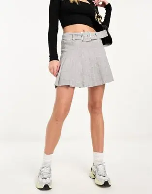 Stradivarius - Mini-jupe plissée ajustée - Gris