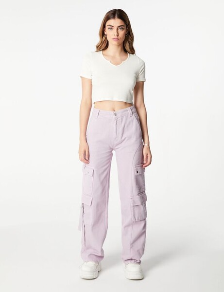 Jean wide leg cargo violet clair 