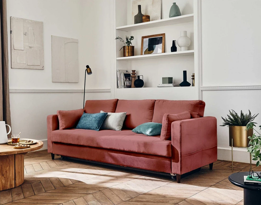 Anna - canapé droit 3 places convertible avec poche en velours