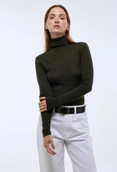 Col roulé manches longues en laine mérinos