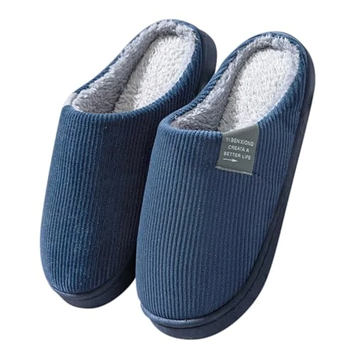 Générique Pantoufles Hommes Chaussons en Mousse à Mémoire Chausson Hiver Accueil Slippers Mixte Adulte (Marine, 44-45)