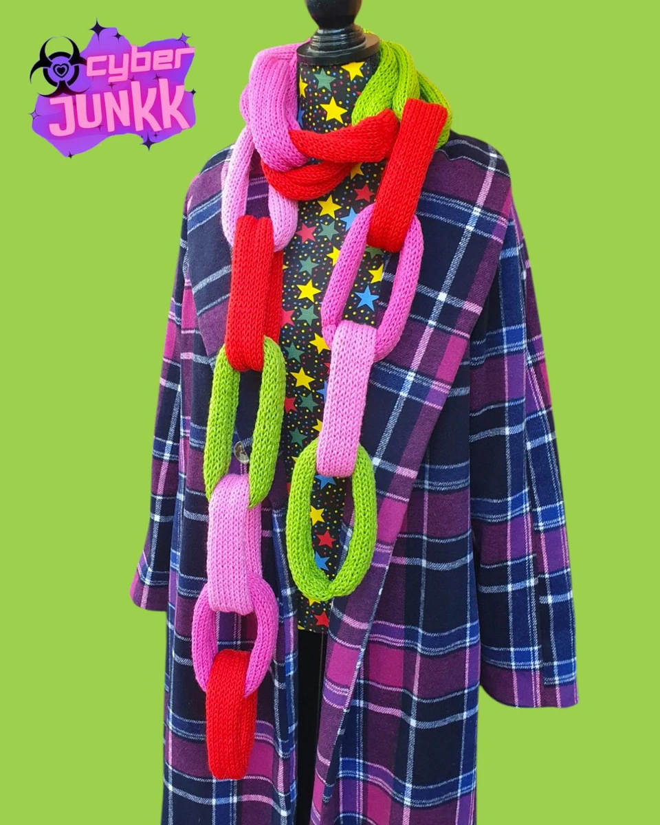 Chunky Chain-link Knit Scarf ~ Sour Candy | Oversized | Handmade | Alt Fashion