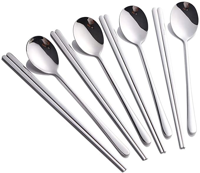 Buyer Star 8 pièces cuillères à Baguettes coréennes 4 Ensembles cuillères à Baguettes Acier Inoxydable Argent: Amazon.fr: Cuisine & Maison