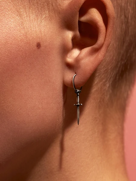 Sterling Silver Dagger Sword Hoop Earrings - Handmade Unique Jewelry-EAR059