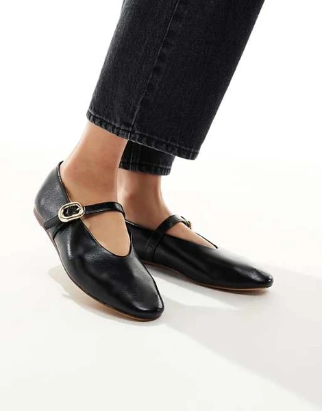 Stradivarius - Ballerines avec lanière - Noir