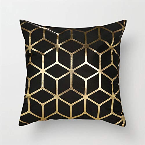 DJC Géométrique Velours Noir et Doré Feuille Métallique - Paire de Housse Coussin 45cm x 45cm - Design Deux