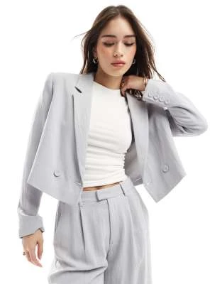 Stradivarius - Blazer d'ensemble court effet froissé - Gris | ASOS