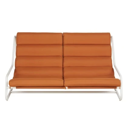 Canapé de jardin 2 places en acier blanc et toile en polyester recyclé brique