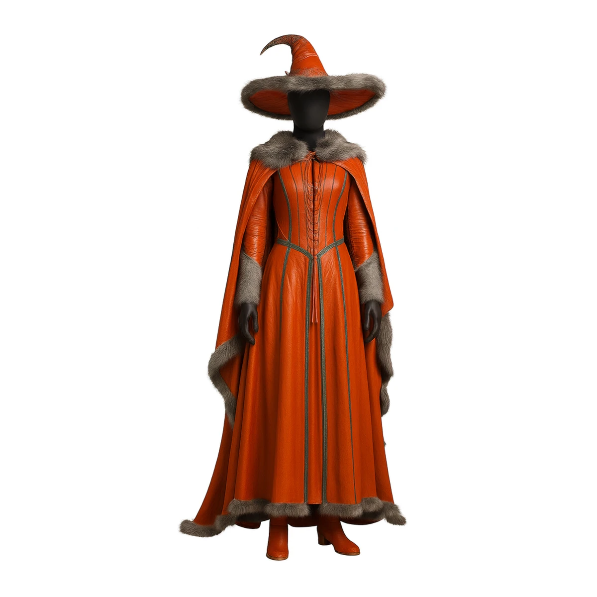 Harvest Witch Costume – Leather-Look Cloak & Hat, Gothic Halloween Outfit