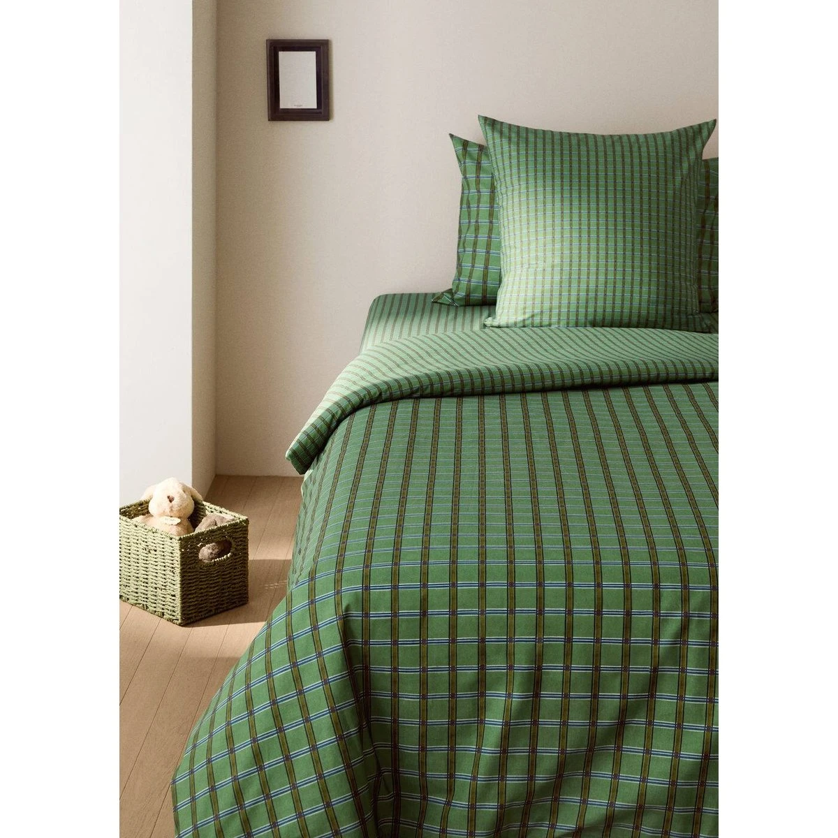 Housse de couette enfant percale de coton réversible carreaux lit 90 cm