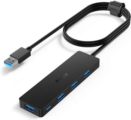 Aceele Data Hub 4 Ports USB 3.0 Ultra Fin avec câble étendu de 120cm/4ft - Hub USB 3.0 pour Macbook, Mac Pro/Mini, iMac, Surface Pro, XPS, Notebook PC, clés USB, disques durs externes, etc.