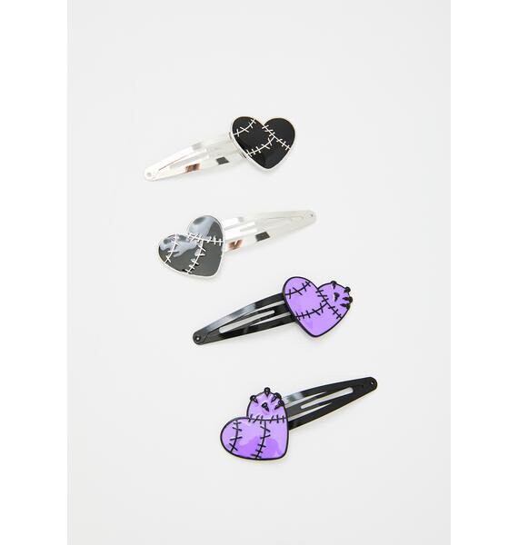 Patchwork Hearts Hair Clip Set