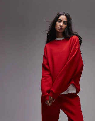 Topshop Premium - Sweat à surpiqûres - Rouge