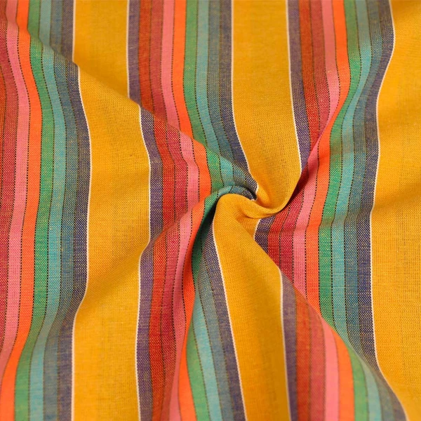 Tissu poly-coton à motif rayures multicolores | Tissu pour couture d'habits fluide de poids léger à moyen