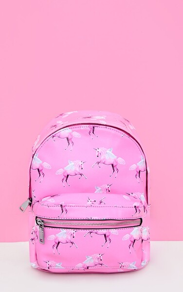 Sac à dos en similicuir rose à motifs licorne PRETTYLITTLETHING, Rose