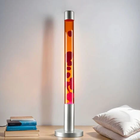 Lampe à lave XXL ALAN H:76 cm au design rétro cire rouge liquide orange E14 lampe sur pied vintage - Rouge, orange, argent