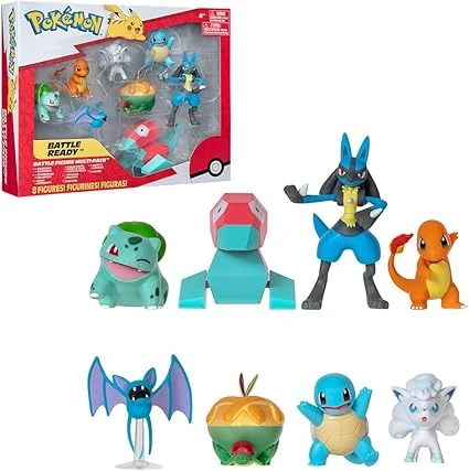 Bandai - Pokémon - Pack de 8 figurines Pokémon 5 à 8 cm - Coffret Bulbizarre Salamèche Carapuce Nosferapti Goupix d'Alola Dratatin Porygon Lucario - Jouet Enfant 4 ans et + - Battle figurines - JW3063
