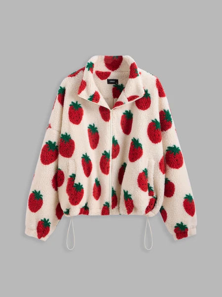 Veste Oversize à Col Montant en Polaire avec Poche Fraise Curve & Plus