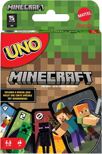 Uno Jeu De Cartes Illustrées Thème Minecraft avec Carte Action Creeper Spéciale, 112 Cartes Et Règles De Jeu Incluses, De 2 À 10 Joueurs, Jouet Enfant, A Partir De 7 Ans, FPD61