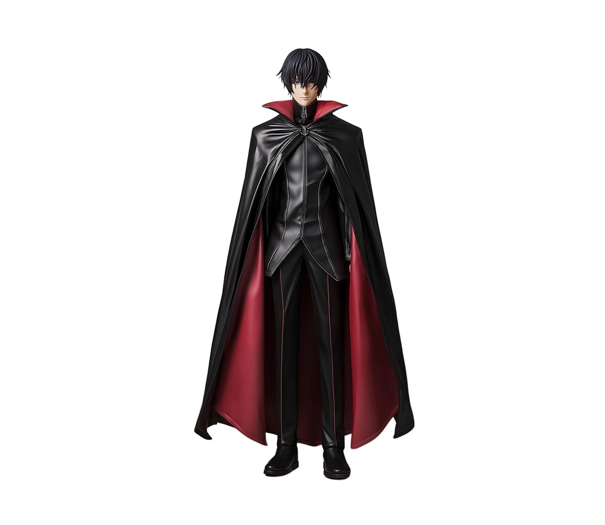 The Rebel King - Black & Red Leather High Collar Cloak & Vest - Lelouch Lamperouge Cosplay Costume - Anime Code Geass Lelouch Cosplay Cloak