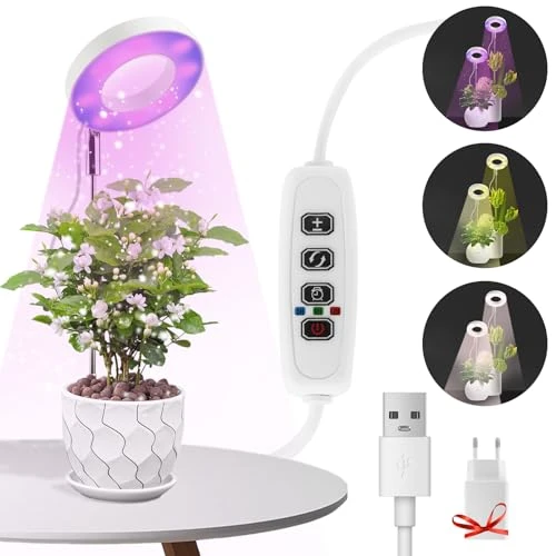 Lampe Plante,Lampe de Culture à Spectre Complet LED pour Plantes D'intérieur,Lampe de Culture à Hauteur Réglable avec 3 Niveaux de Luminosité,Minuterie Arrêt Automatique 3/9/12H,pour Petites Plantes