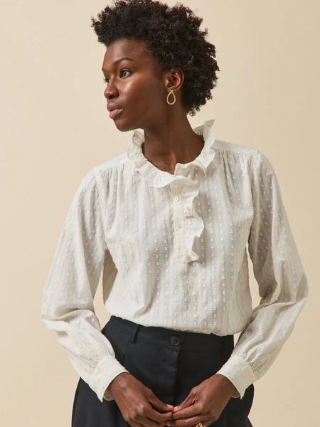 Blouse plumetis brodé femme