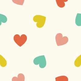 Tissu cretonne coton écru cœurs multicolore