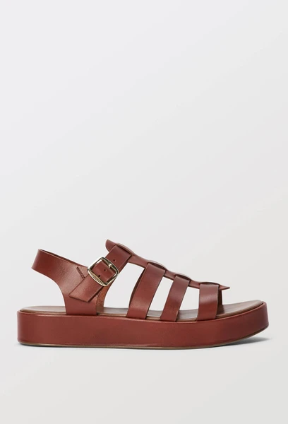 Sandales compensées en cuir BEIGE pour femme MONOPRIX PREMIUM