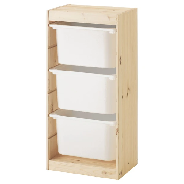 TROFAST Combinaison structure + bacs - pin teinté blanc clair/blanc 44x30x91 cm