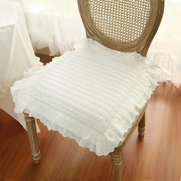 Coussin de chaise carré en coton, coussin de siège lavable 18 x 18 po. avec embrasses, coussins de chaise en dentelle blanche de style français, coussin d'assise confortable