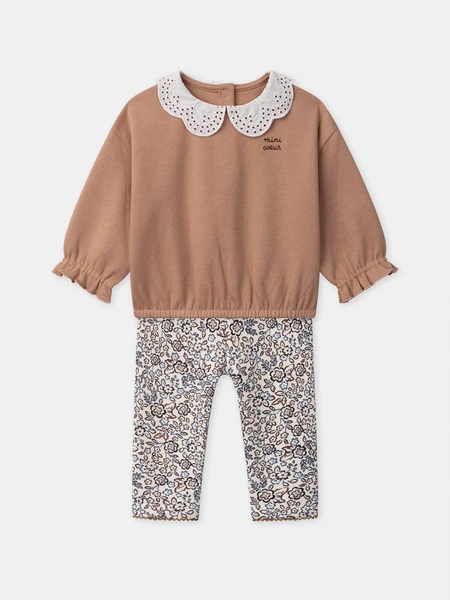 Ensemble sweat marron et legging imprimé fleuri Bébé Fille