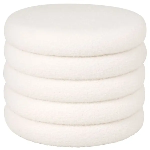 Pouf coffre en tissu effet laine bouclée écrue