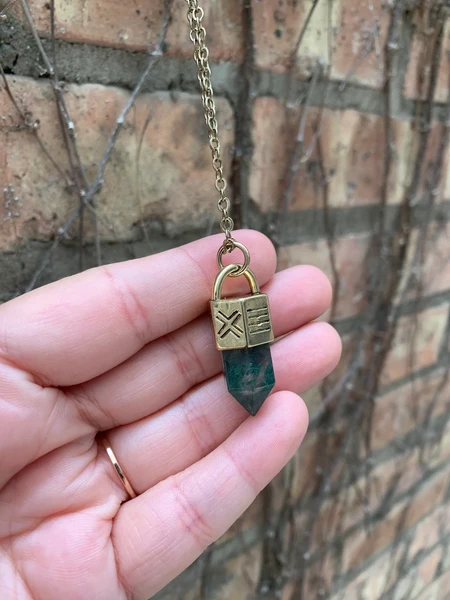 Green Agate Mud Cloth Talisman Pendant - Gold | Healing Crystal Pendant, Gemstone Pendant, Stone Pendant, Crystal Point Pendant Necklace