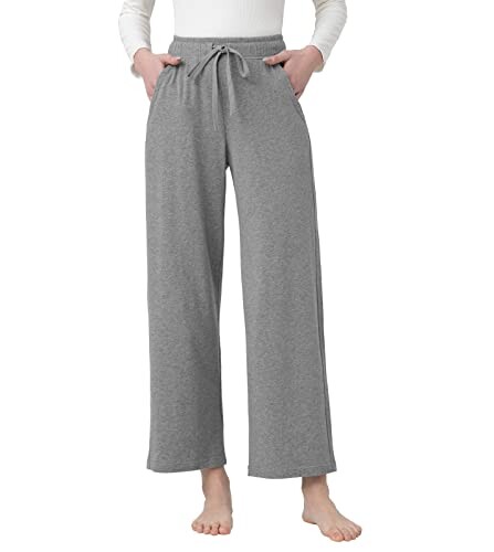 LAPASA Pantalon de Pyjama Femme Bas de Pyjama avec Poches Pantalon d’Intérieur Confortable Coupe Décontractée L59 Gris Chiné XL