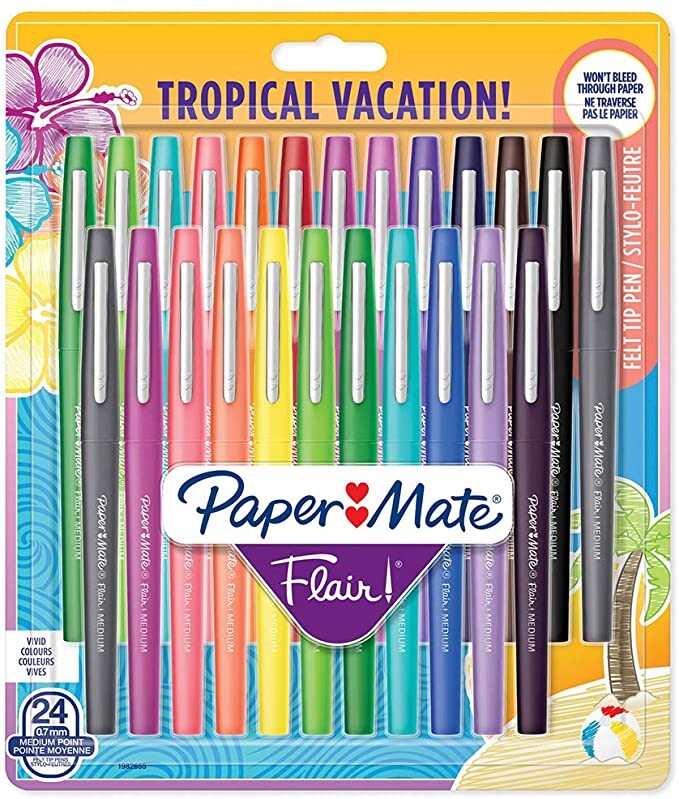 Paper Mate Flair Feutres de Coloriage, pointe moyenne (0,7 mm), couleurs tropicales et assorties, Lot de 24: Amazon.fr: Fournitures de bureau