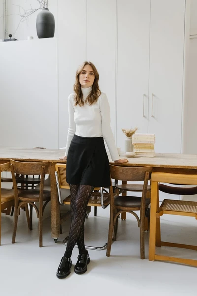 Pull col montant blanc en coton bio - rib aine Thinking Mu