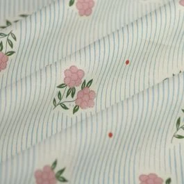 Tissu popeline coton rayure bouquet