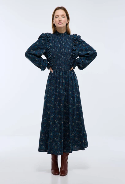 Robe midi smockée imprimée